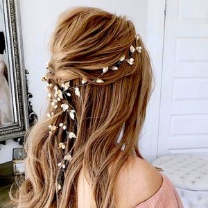 Silver leaf & bead hair vine